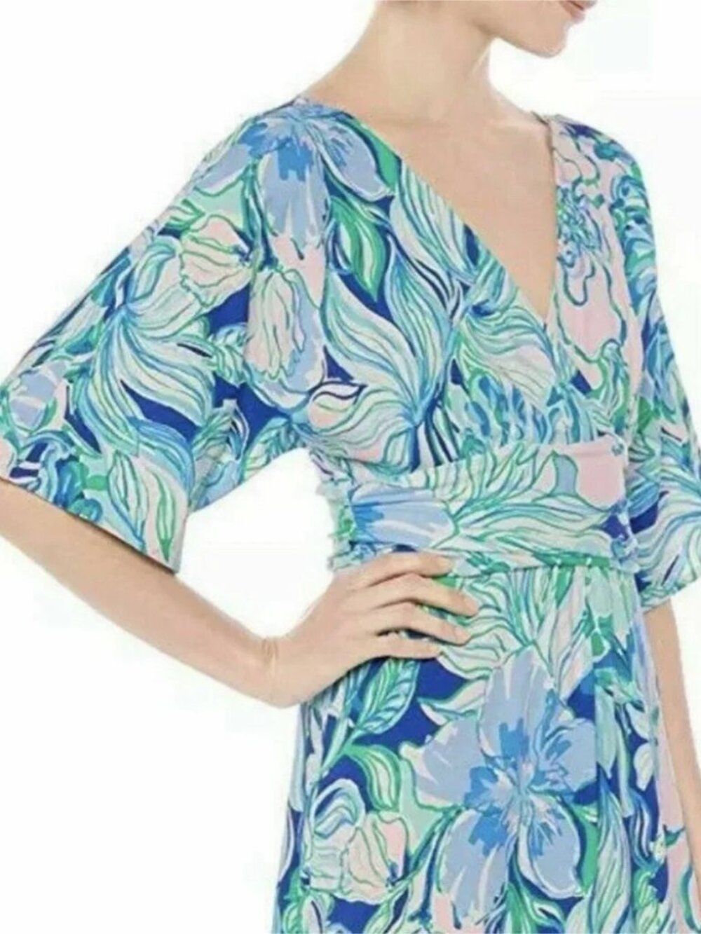 Lilly Pulitzer Parigi Maxi Dress Party Thyme Blue Green White Pink - Size L - Picture 2 of 5